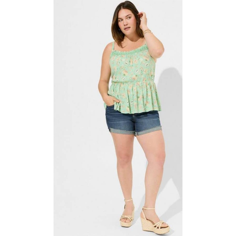 New Torrid Womans Sz 5X Plus Blouse Crinkle Gauze Tank Floral Green Crochet NWT